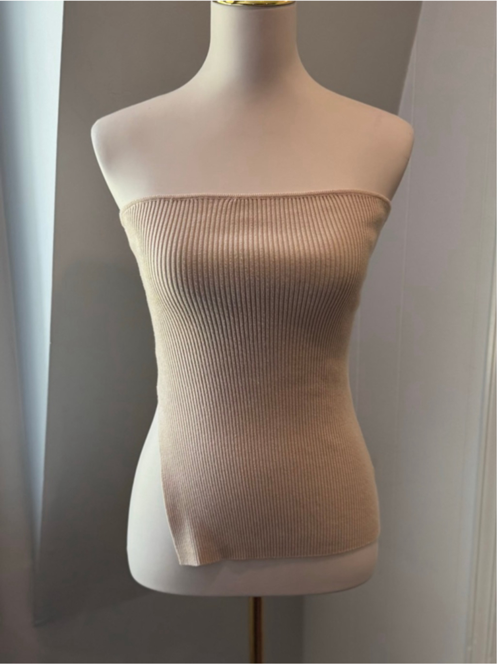 Rumours Beige Ribbed Strapless Tube Top Side Slit Size Medium